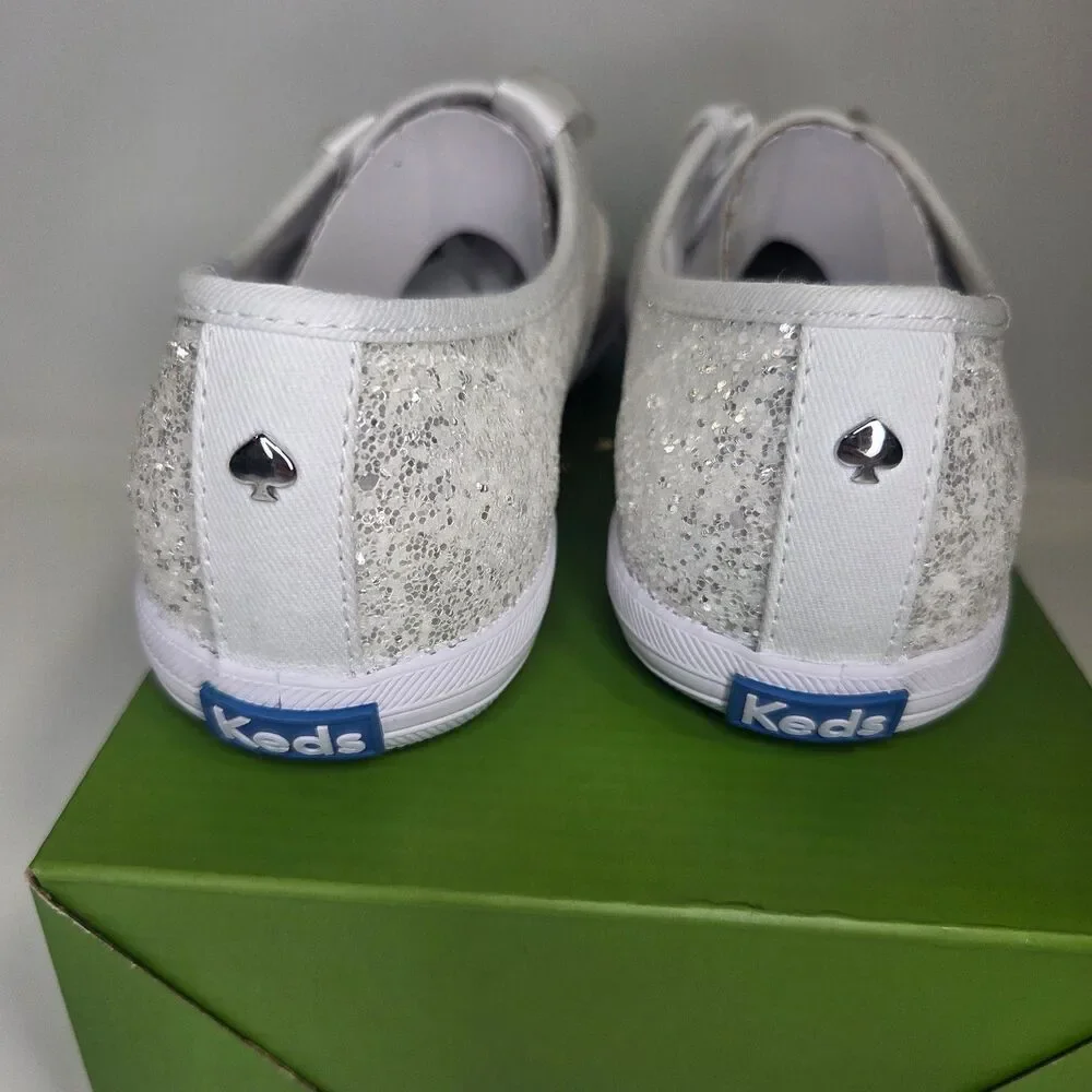 Kate Spade x Keds Sneakers White Glitter Low Lace Champion Women's 8.5 NEW